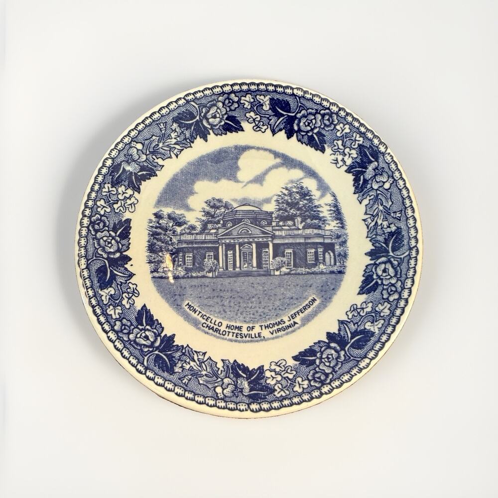 Vintage English Staffordshire blue white transferware Plate Thomas Jefferson 4”